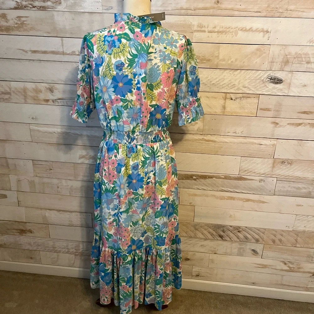 NWT J.Crew size S smocked ruffle midi dress in fairy floral